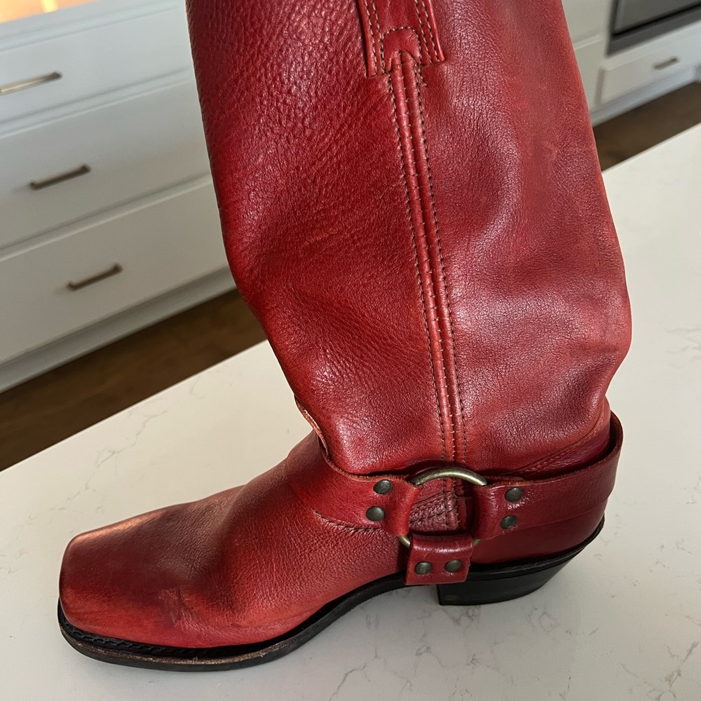 Rare Frye Cherry Red Leather Harness Boots